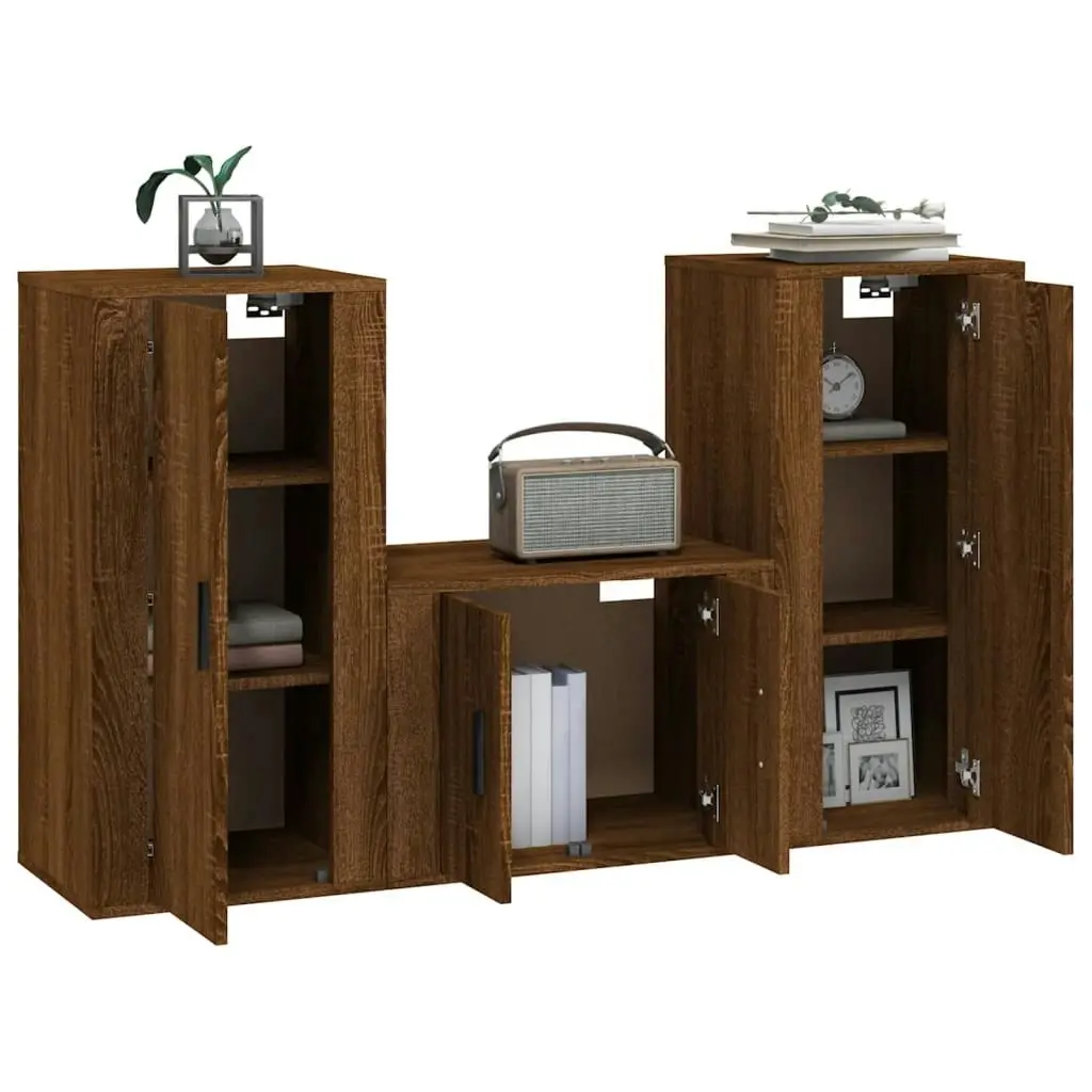 3 Piece TV Cabinet Set Brown Oak Engineered Wood 3188525