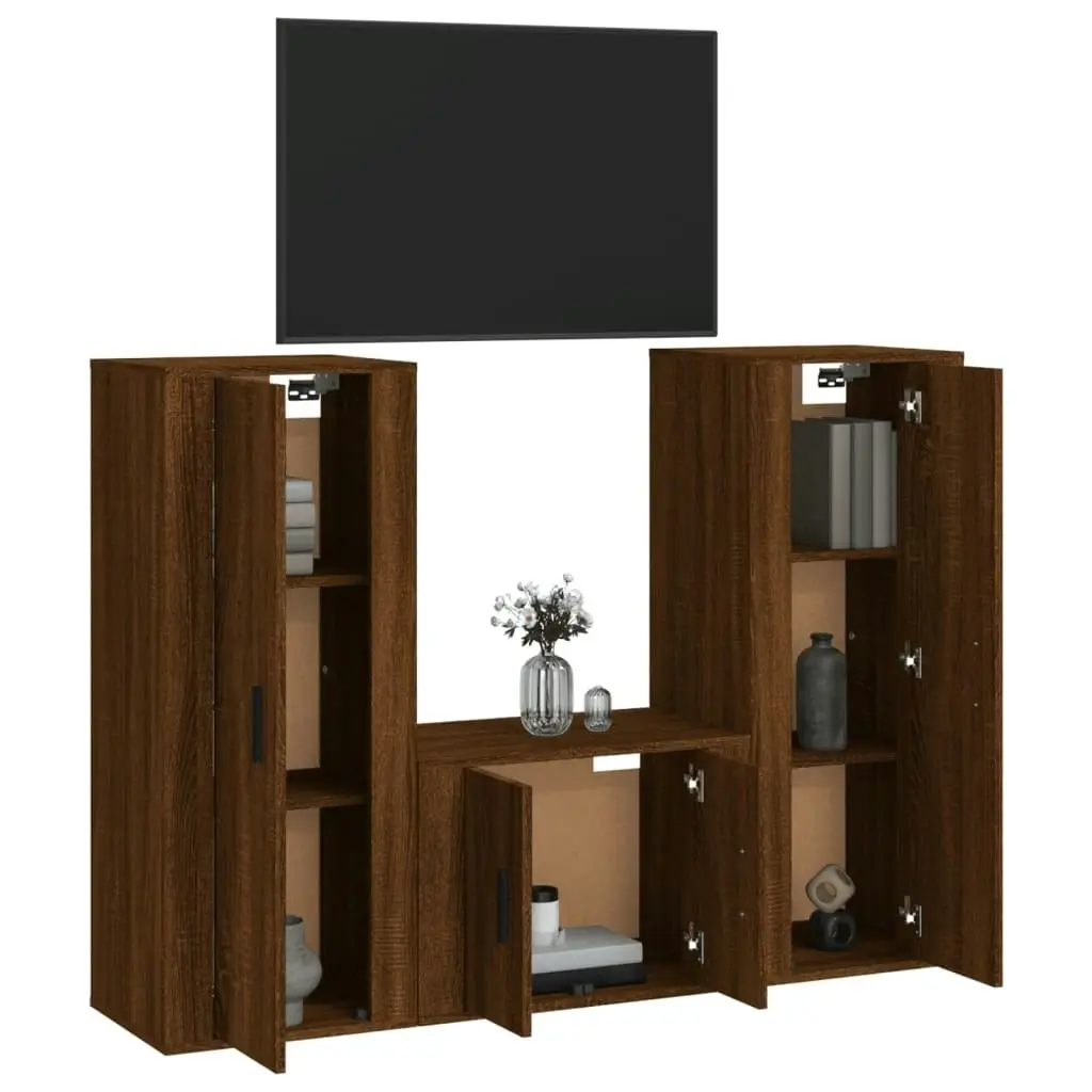 3 Piece TV Cabinet Set Brown Oak Engineered Wood 3188749