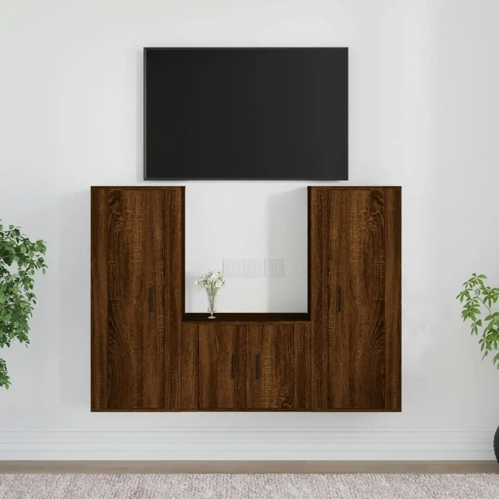 3 Piece TV Cabinet Set Brown Oak Engineered Wood 3188749