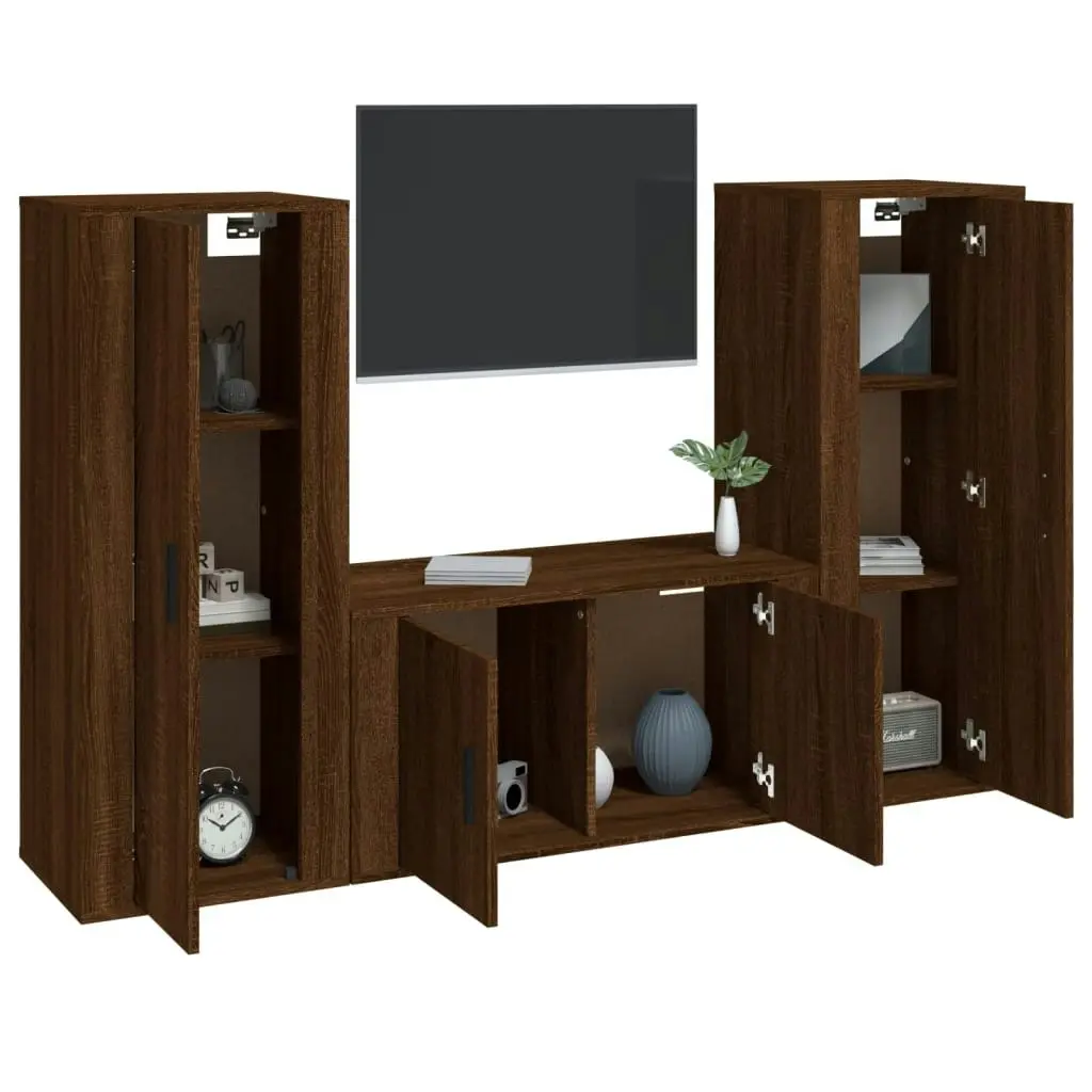 3 Piece TV Cabinet Set Brown Oak Engineered Wood 3188757