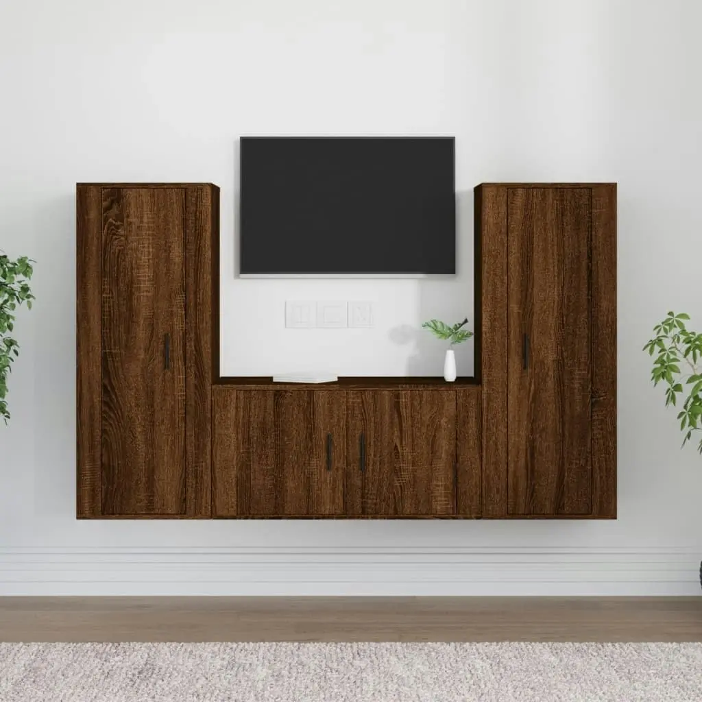 3 Piece TV Cabinet Set Brown Oak Engineered Wood 3188757