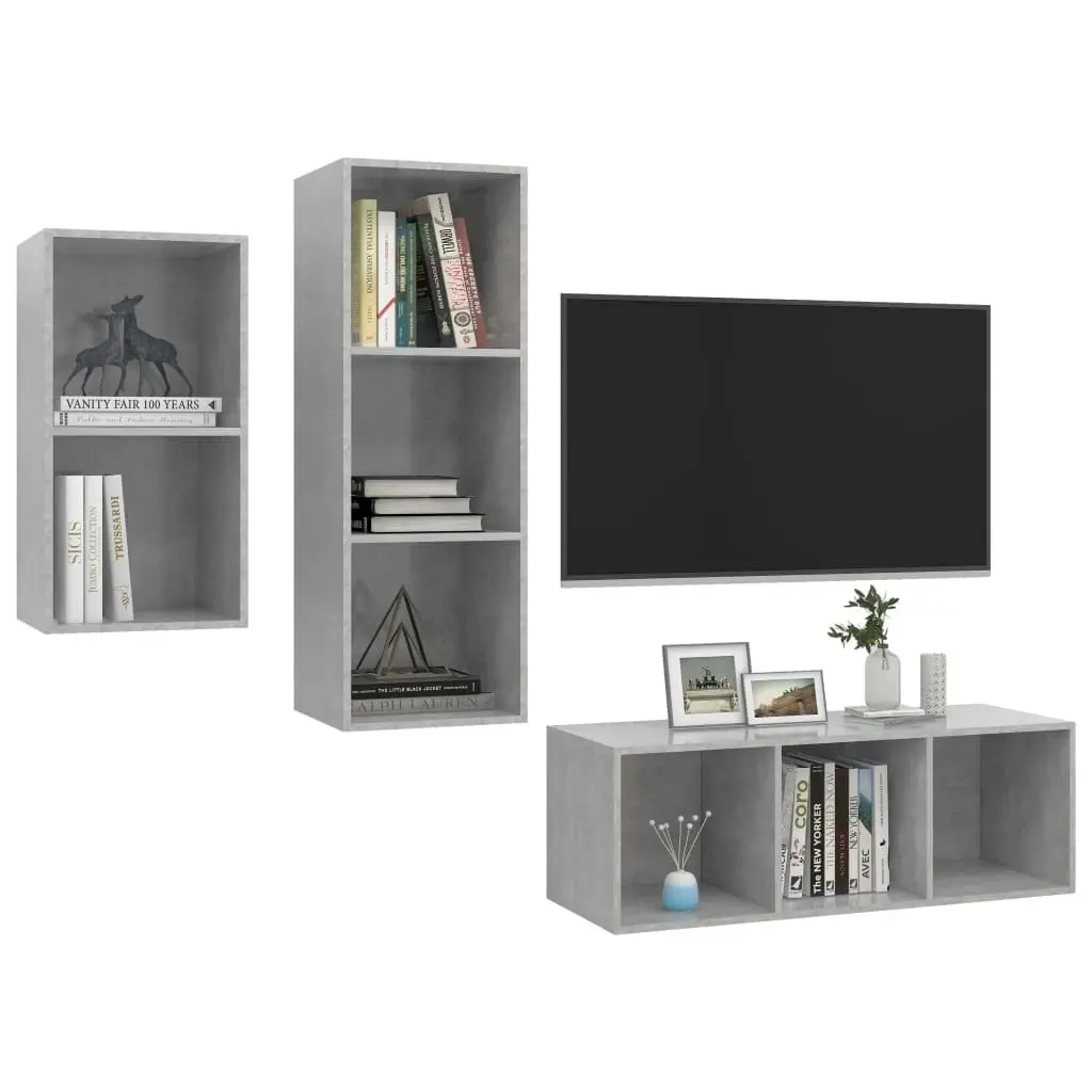 3 Piece TV Cabinet Set Concrete Grey Engineered Wood 3079632