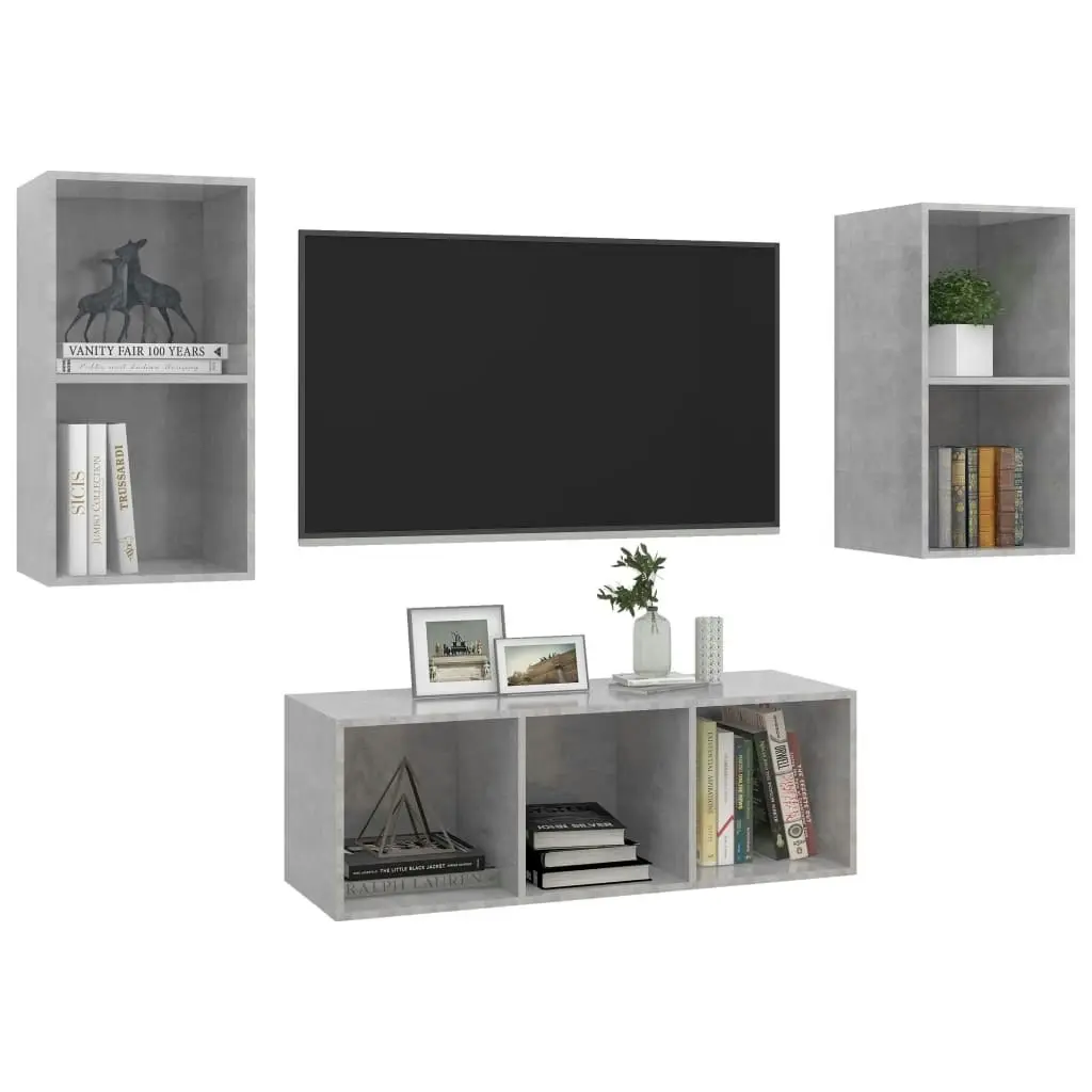 3 Piece TV Cabinet Set Concrete Grey Engineered Wood 3079740