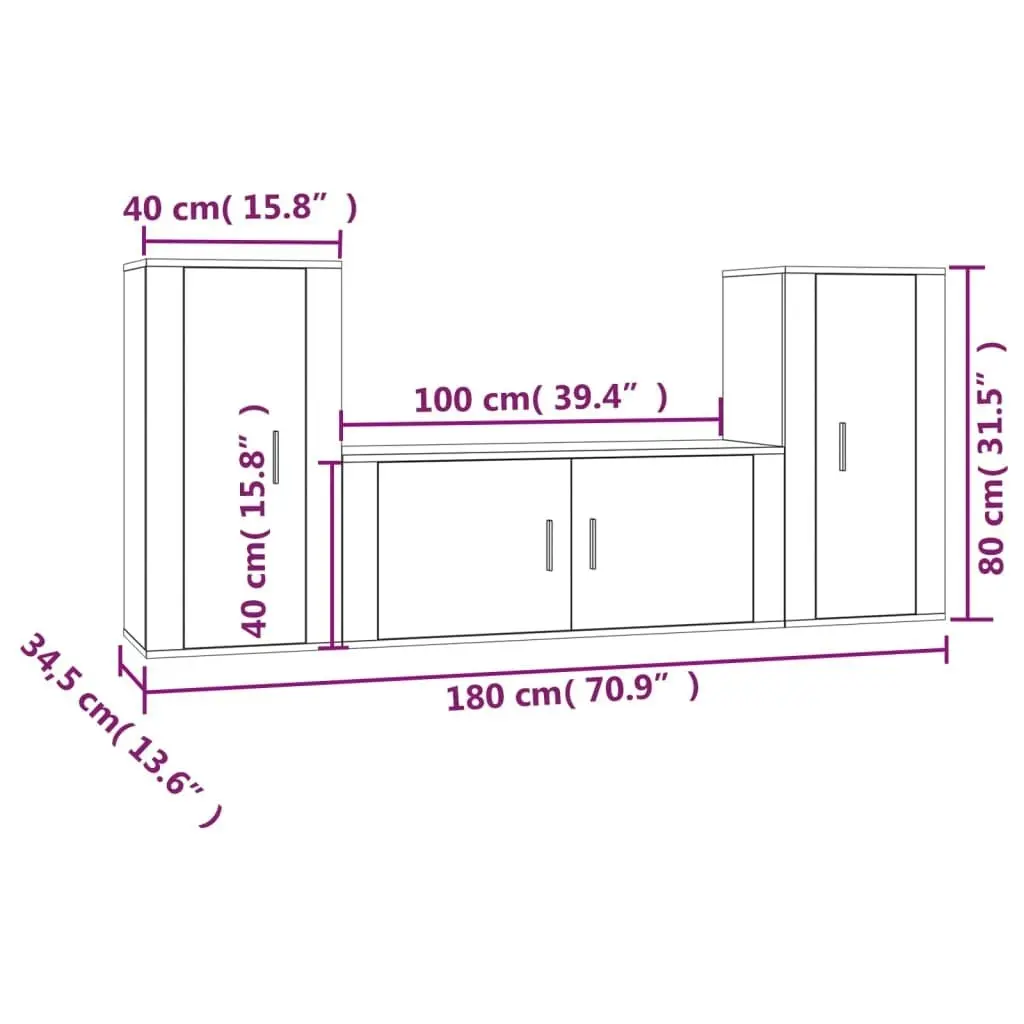 3 Piece TV Cabinet Set Brown Oak Engineered Wood 3188541