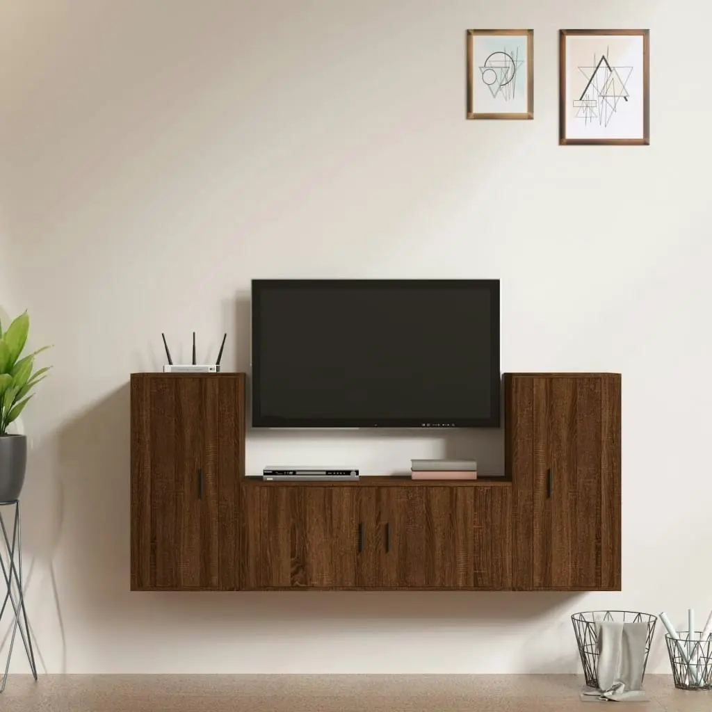 3 Piece TV Cabinet Set Brown Oak Engineered Wood 3188541