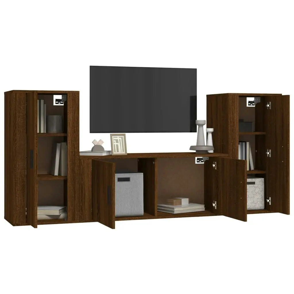 3 Piece TV Cabinet Set Brown Oak Engineered Wood 3188541