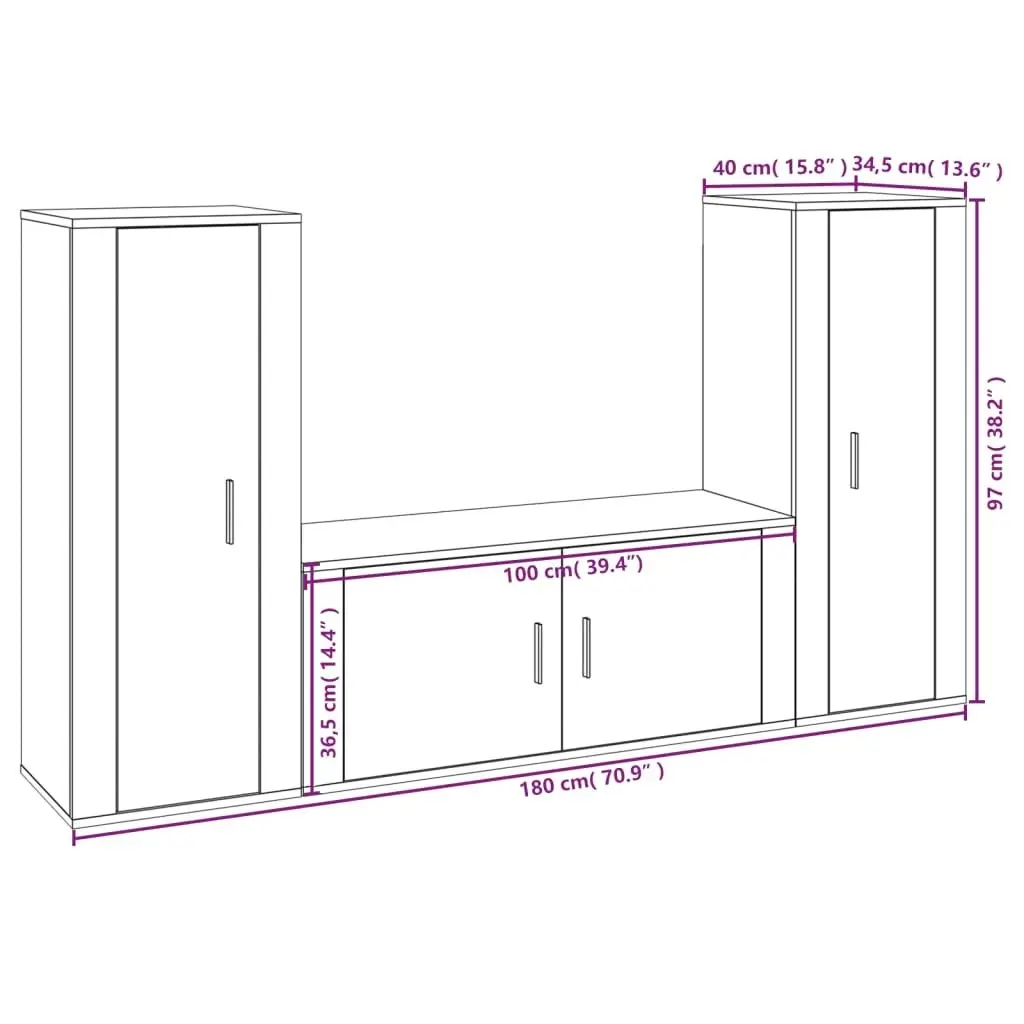 3 Piece TV Cabinet Set Brown Oak Engineered Wood 3188765