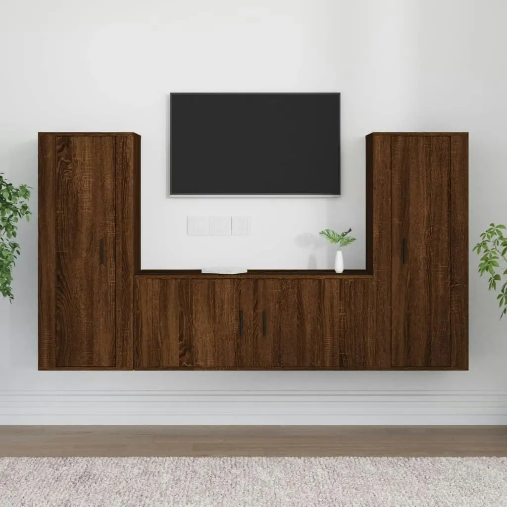 3 Piece TV Cabinet Set Brown Oak Engineered Wood 3188765