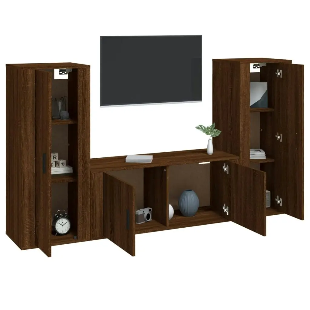 3 Piece TV Cabinet Set Brown Oak Engineered Wood 3188765