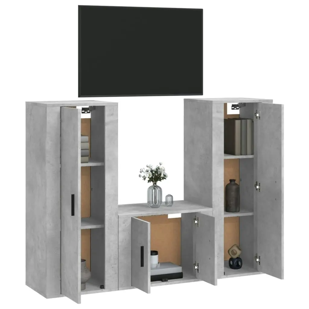 3 Piece TV Cabinet Set Concrete Grey Engineered Wood 3188746