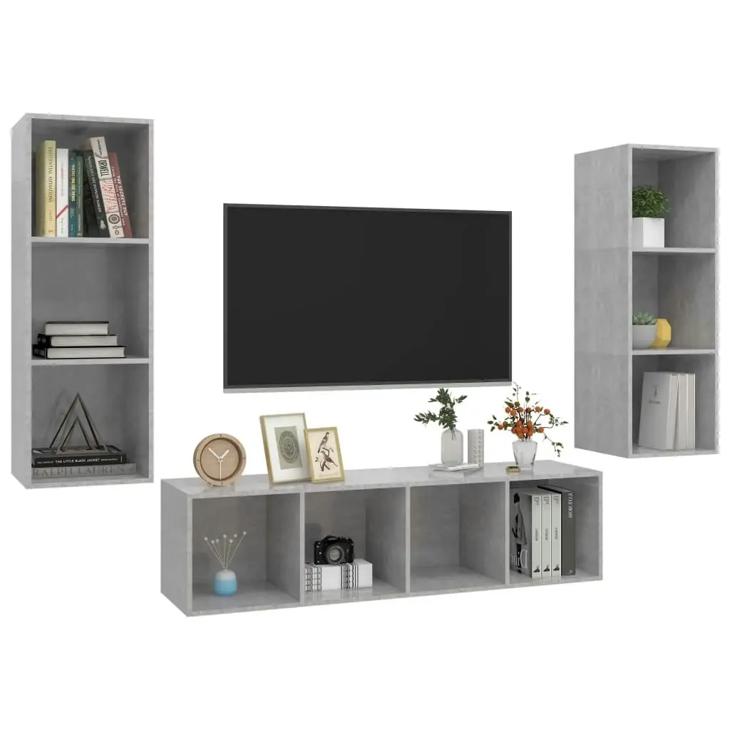 3 Piece TV Cabinet Set Concrete Grey Engineered Wood 3079749