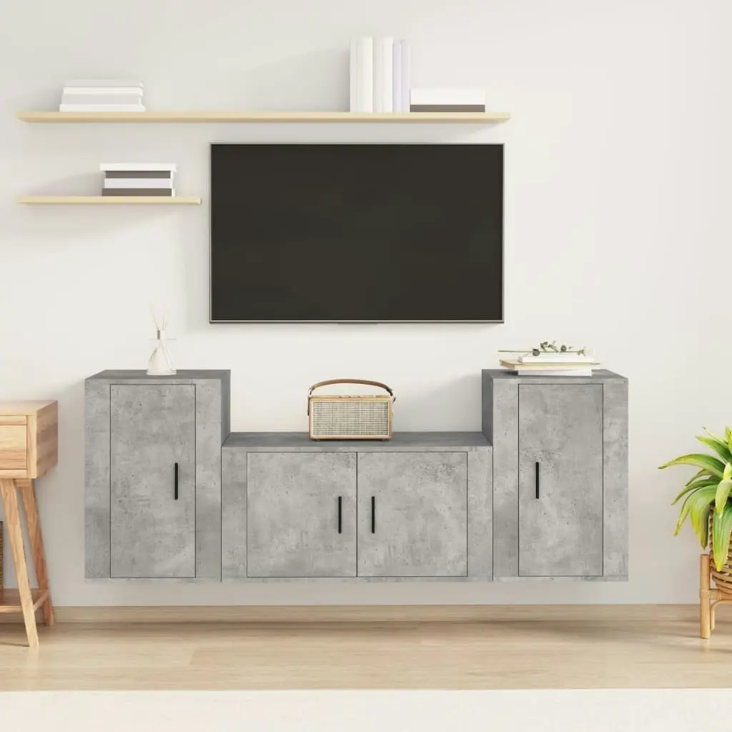 3 Piece TV Cabinet Set Concrete Grey Engineered Wood 3188506