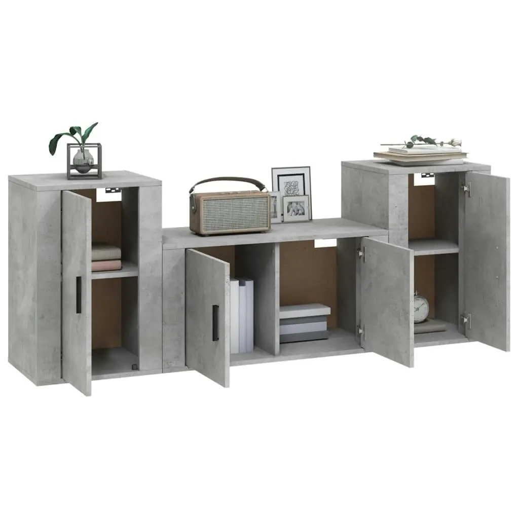 3 Piece TV Cabinet Set Concrete Grey Engineered Wood 3188506