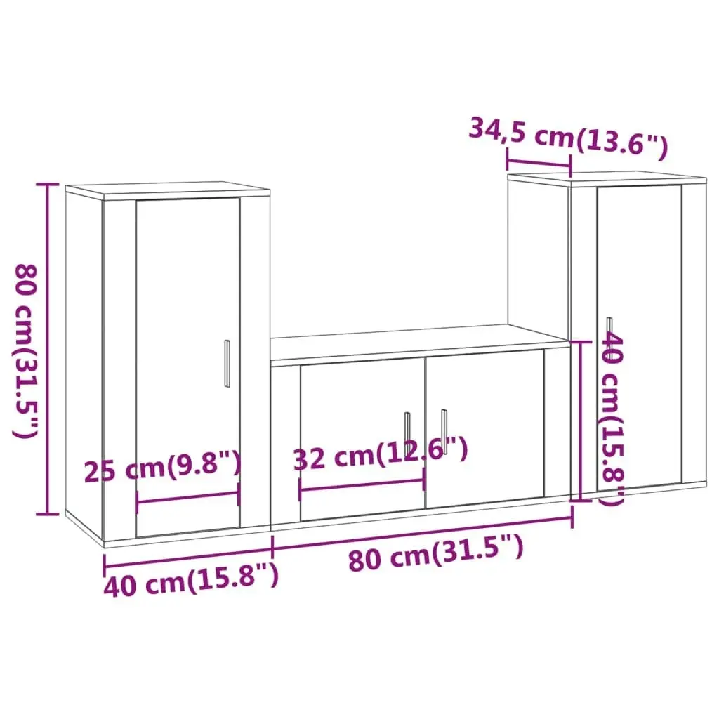 3 Piece TV Cabinet Set Concrete Grey Engineered Wood 3188530