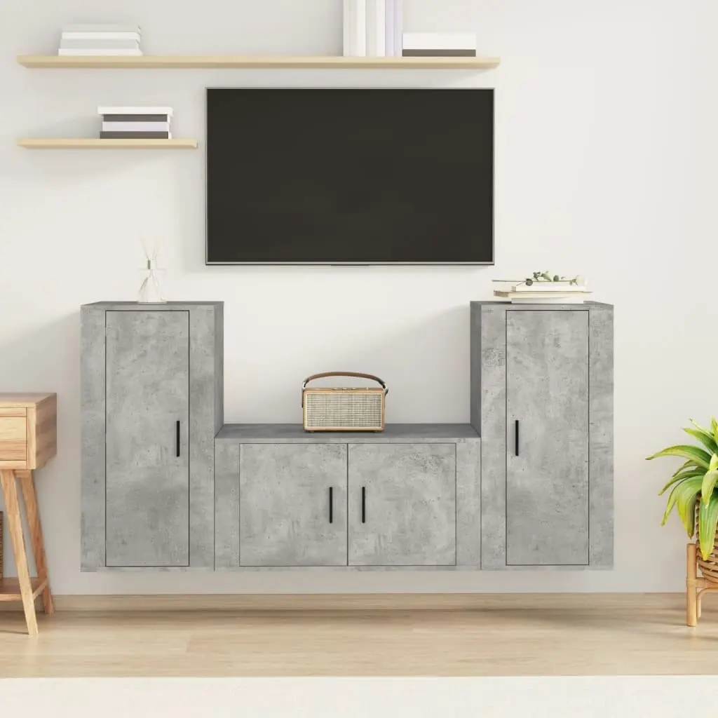 3 Piece TV Cabinet Set Concrete Grey Engineered Wood 3188530