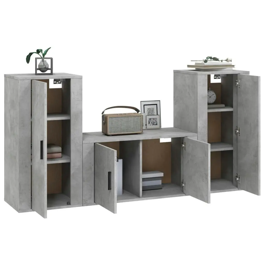 3 Piece TV Cabinet Set Concrete Grey Engineered Wood 3188530