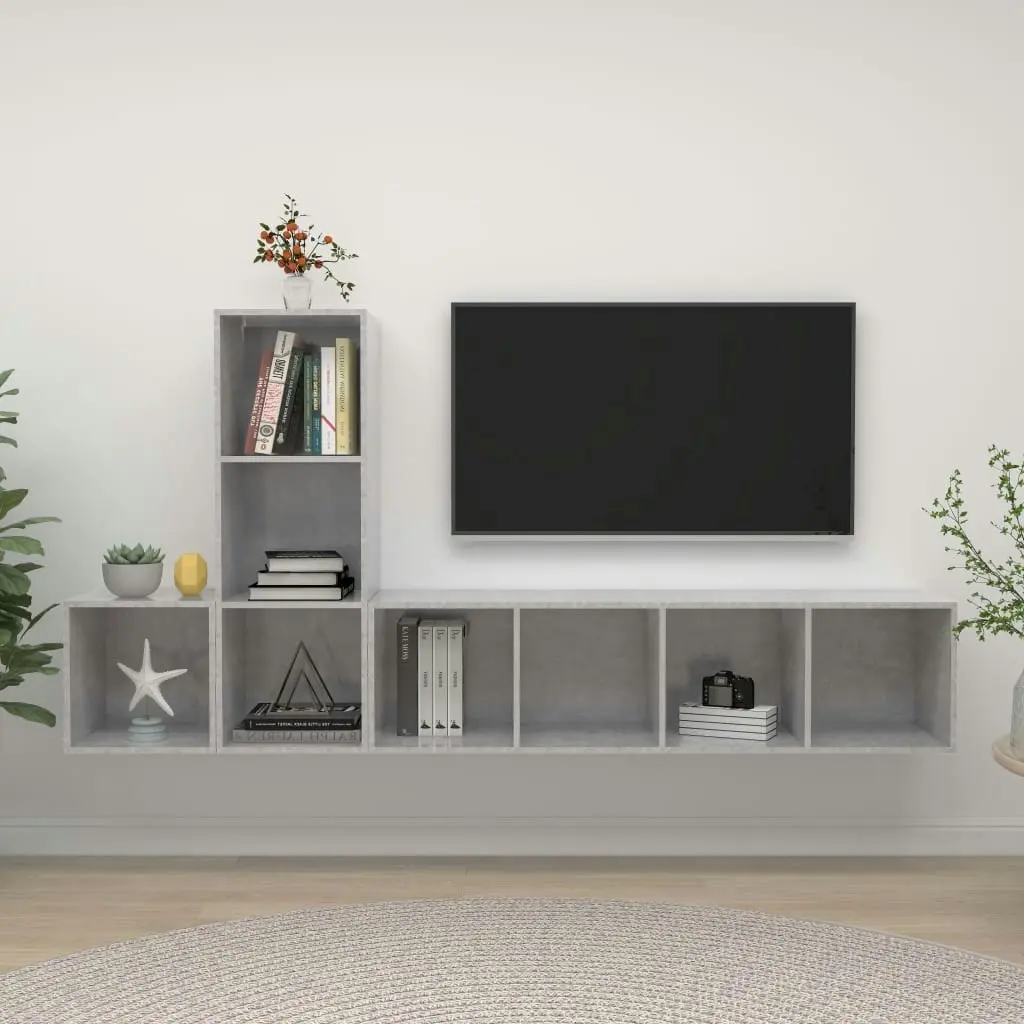 3 Piece TV Cabinet Set Concrete Grey Engineered Wood 3079830