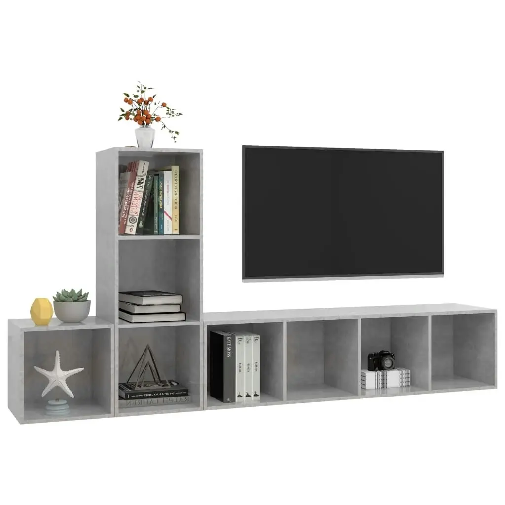 3 Piece TV Cabinet Set Concrete Grey Engineered Wood 3079830