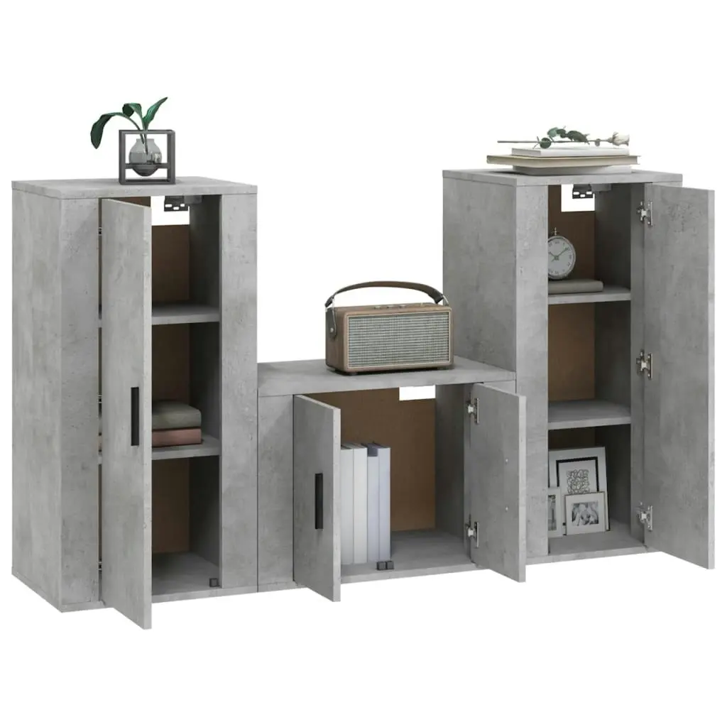 3 Piece TV Cabinet Set Concrete Grey Engineered Wood 3188522