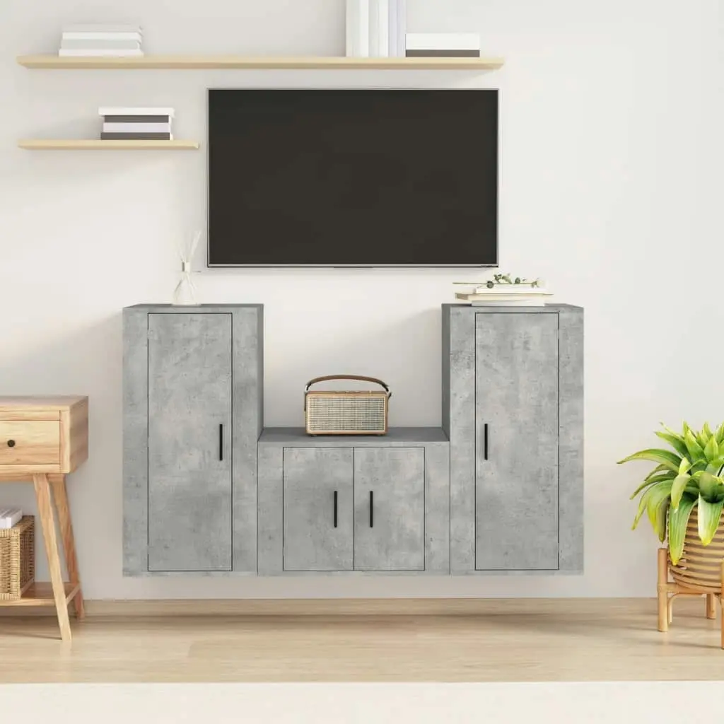 3 Piece TV Cabinet Set Concrete Grey Engineered Wood 3188522