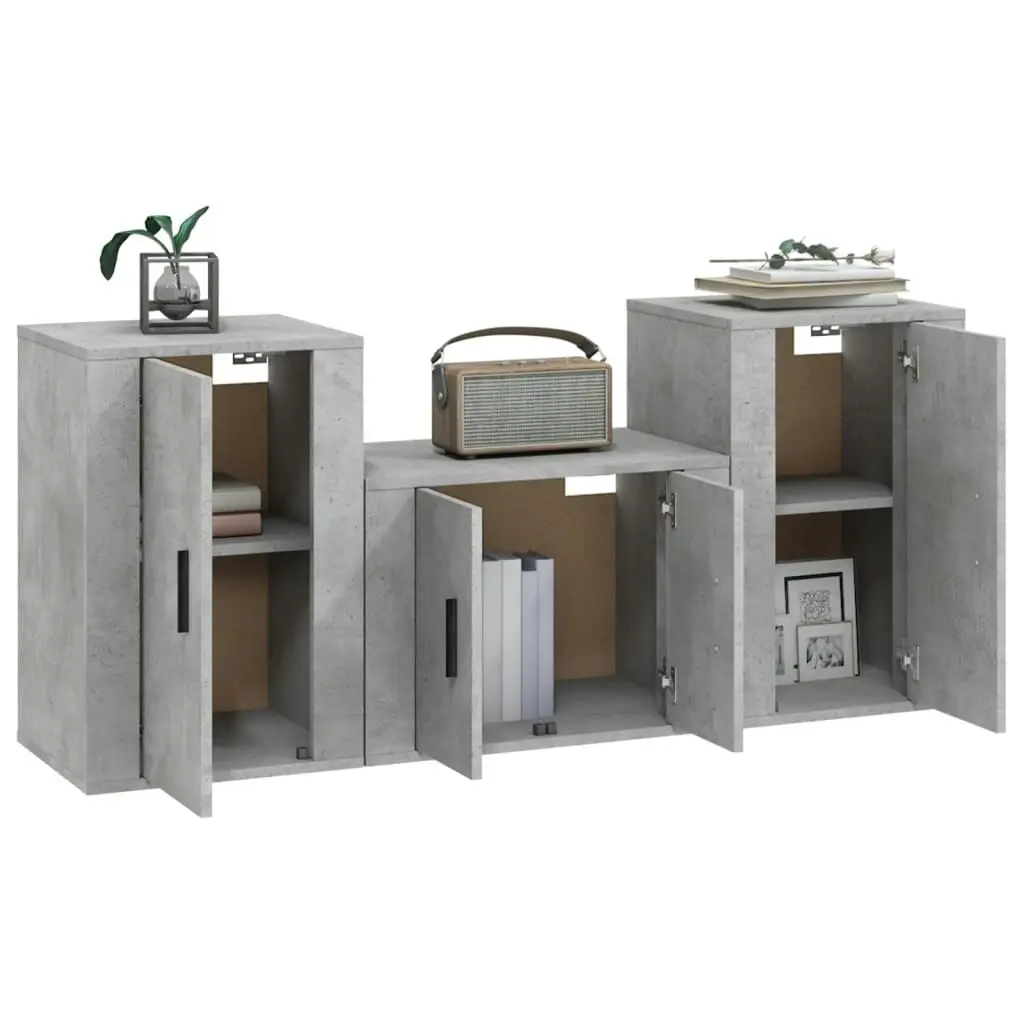 3 Piece TV Cabinet Set Concrete Grey Engineered Wood 3188498