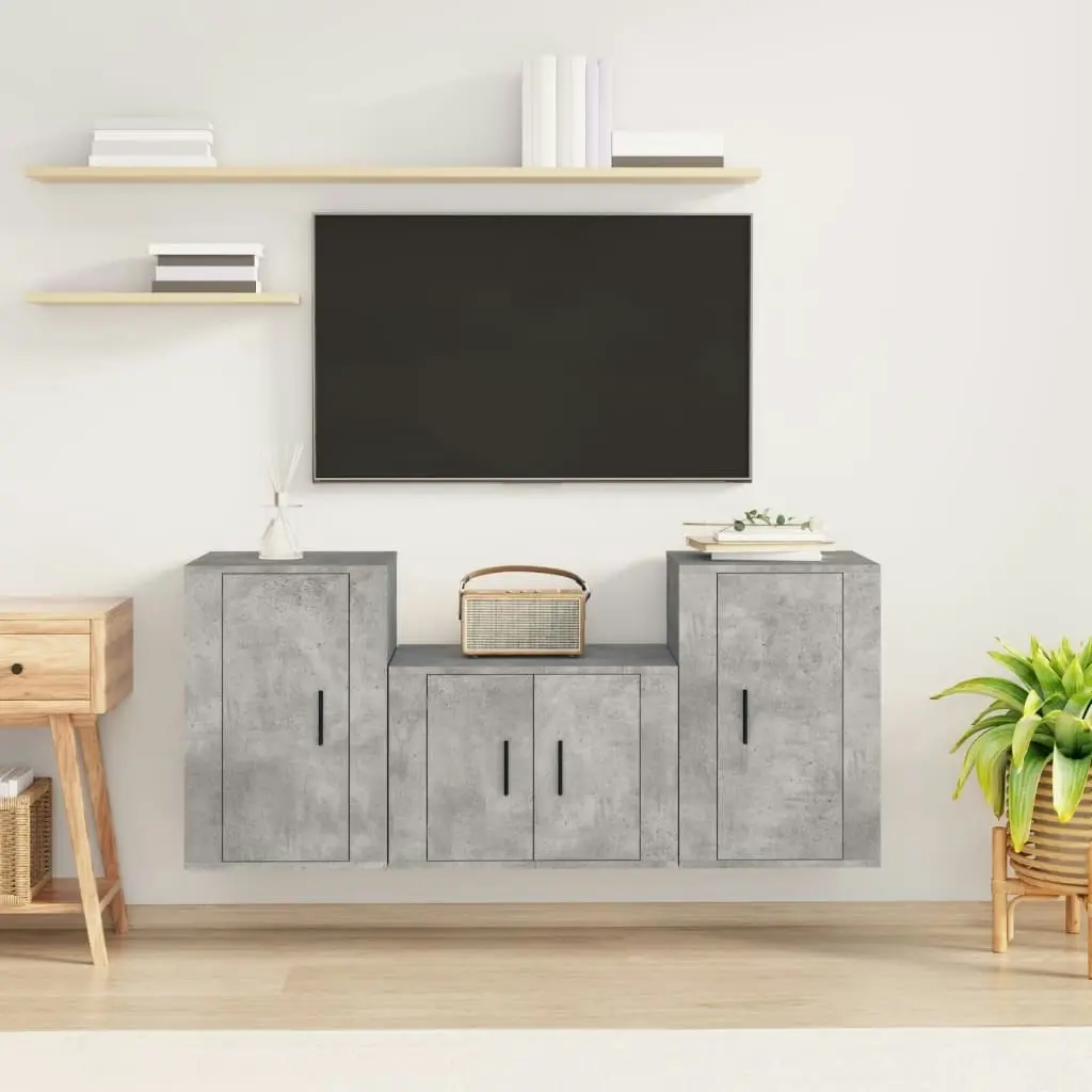 3 Piece TV Cabinet Set Concrete Grey Engineered Wood 3188498