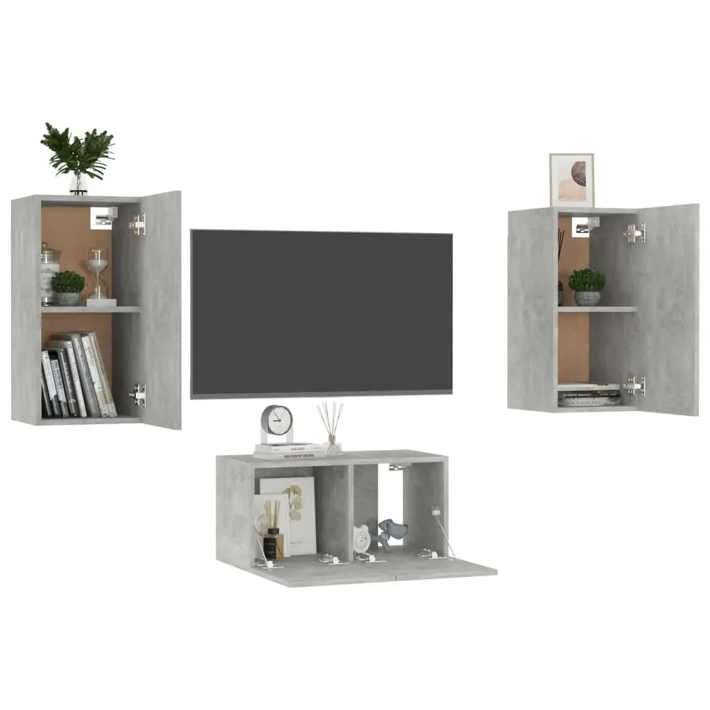 3 Piece TV Cabinet Set Concrete Grey Engineered Wood 3079077