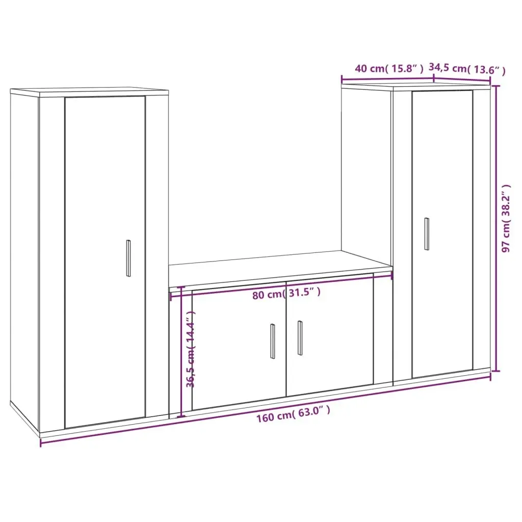 3 Piece TV Cabinet Set Concrete Grey Engineered Wood 3188754