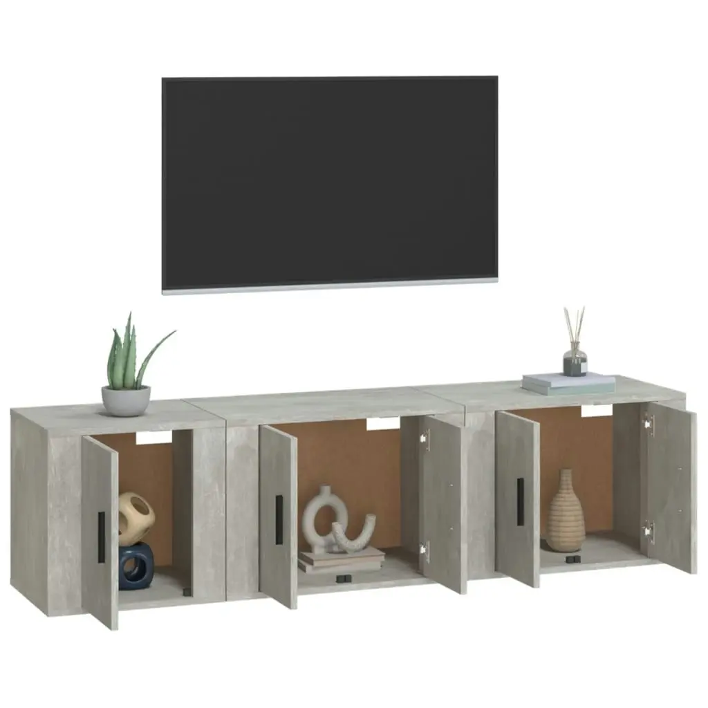 3 Piece TV Cabinet Set Concrete Grey Engineered Wood 3188442