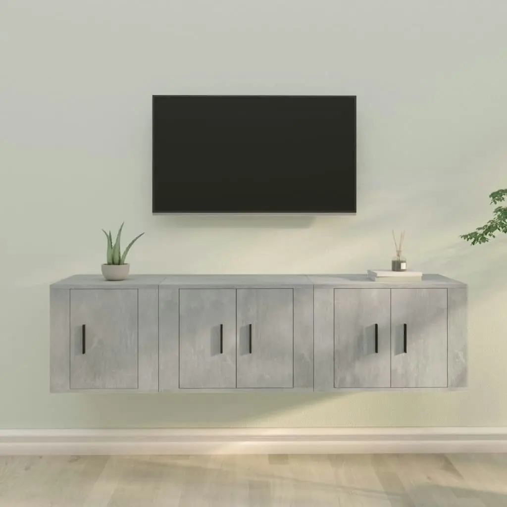 3 Piece TV Cabinet Set Concrete Grey Engineered Wood 3188442