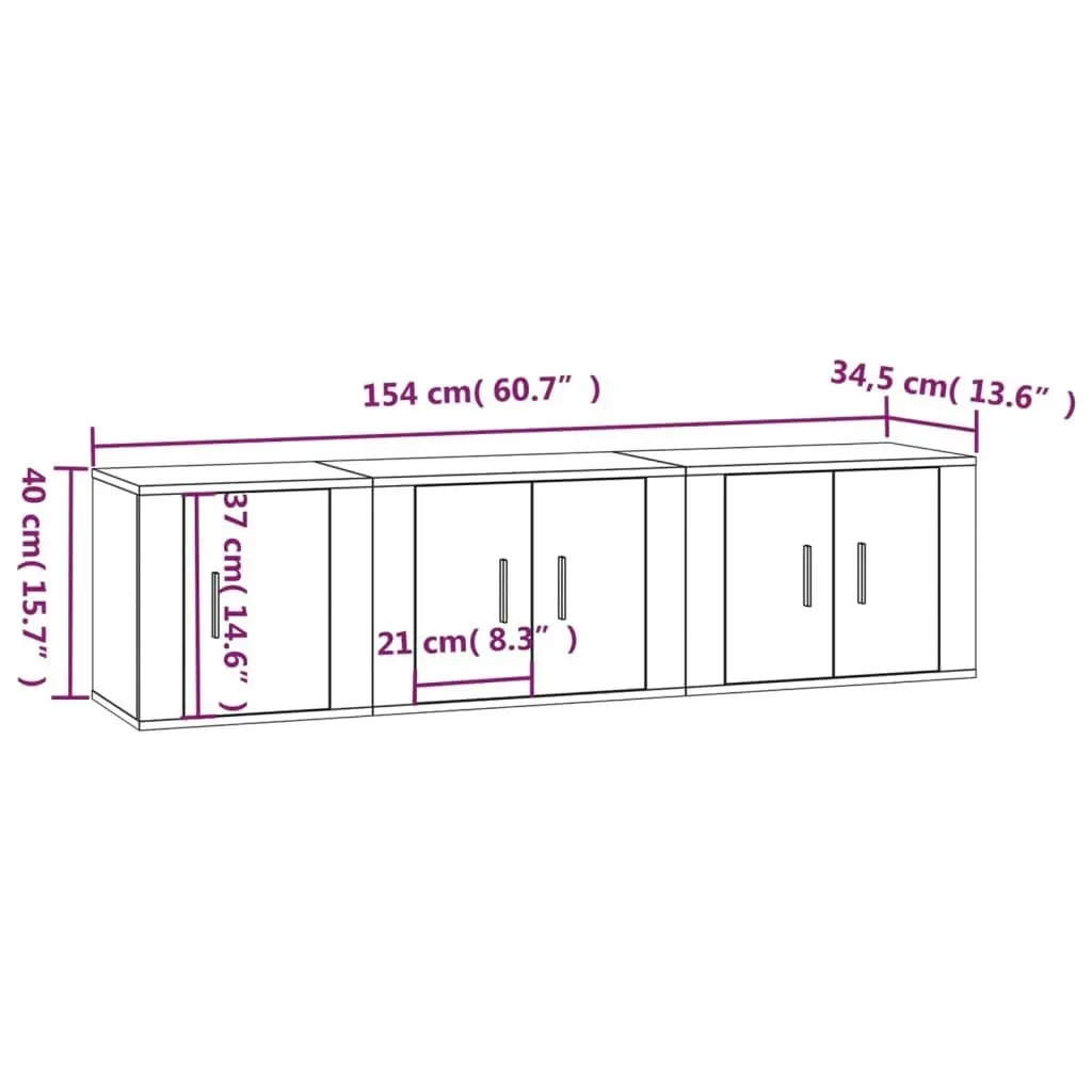 3 Piece TV Cabinet Set Concrete Grey Engineered Wood 3188442