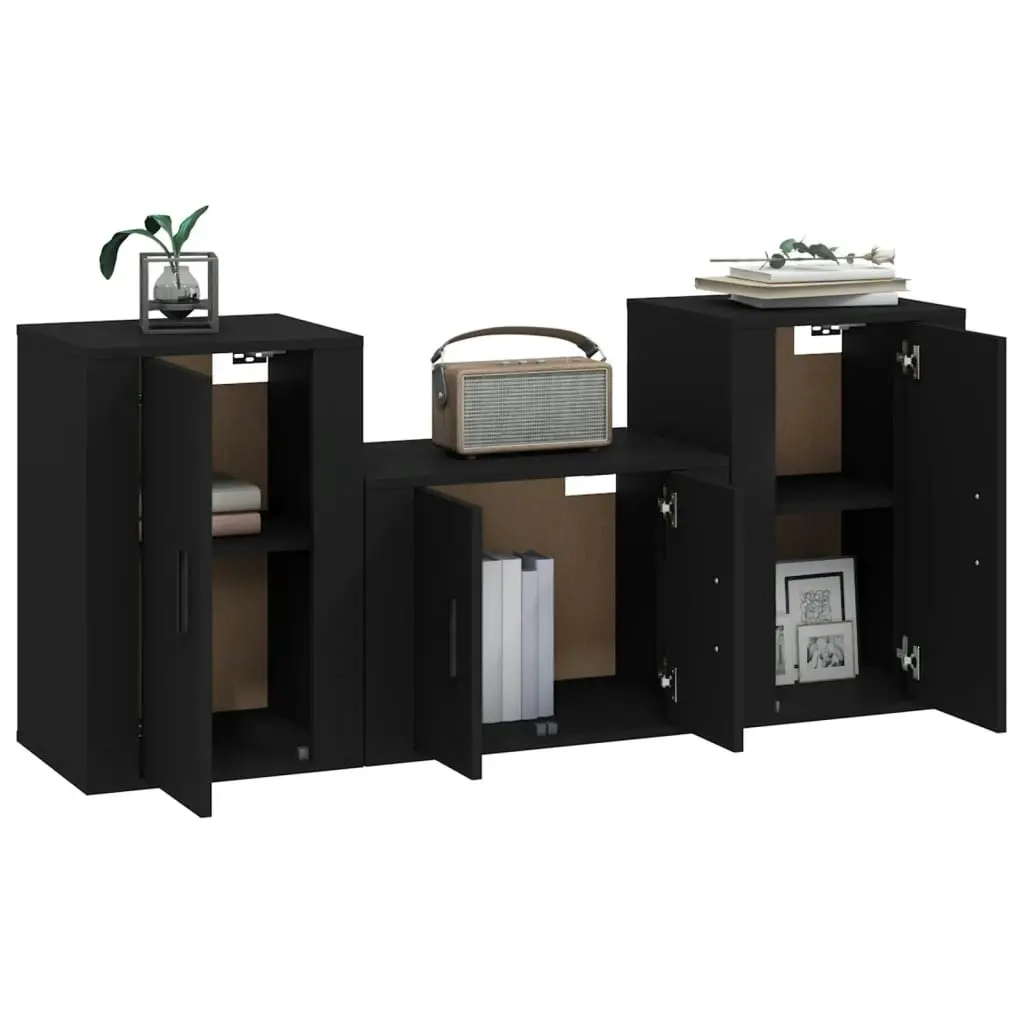 3 Piece TV Cabinet Set Black Engineered Wood 3188495