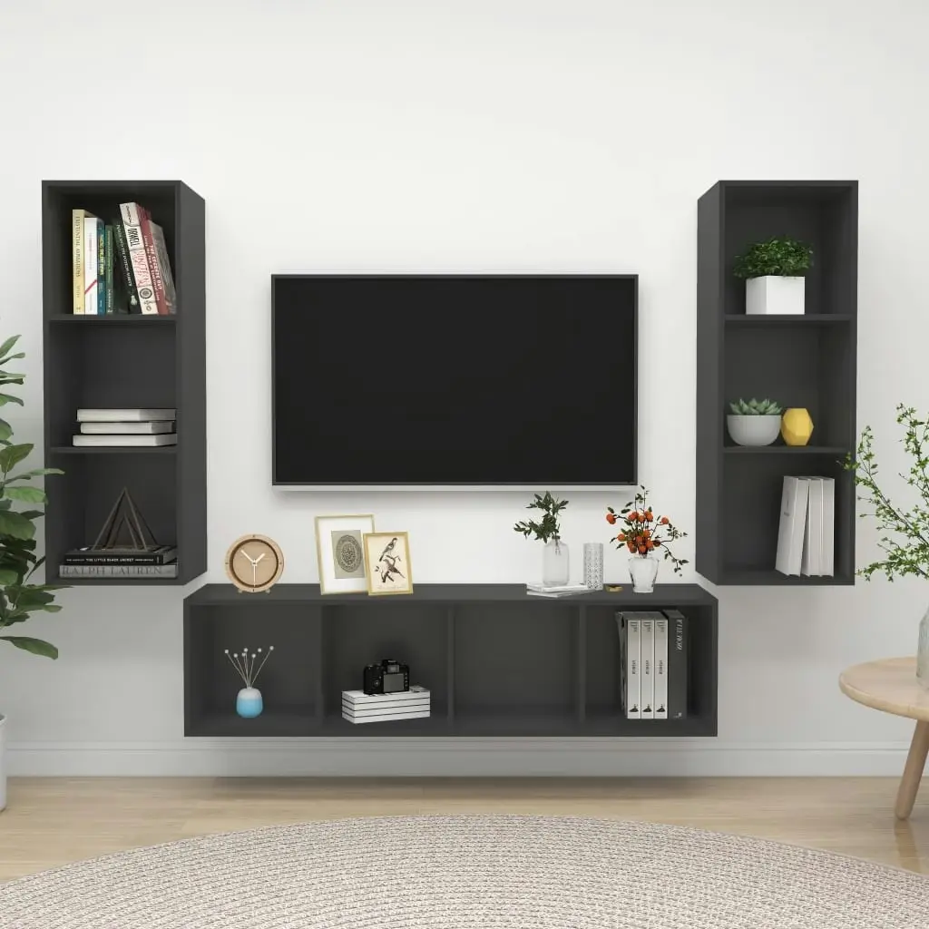 3 Piece TV Cabinet Set Grey Engineered Wood 3079747