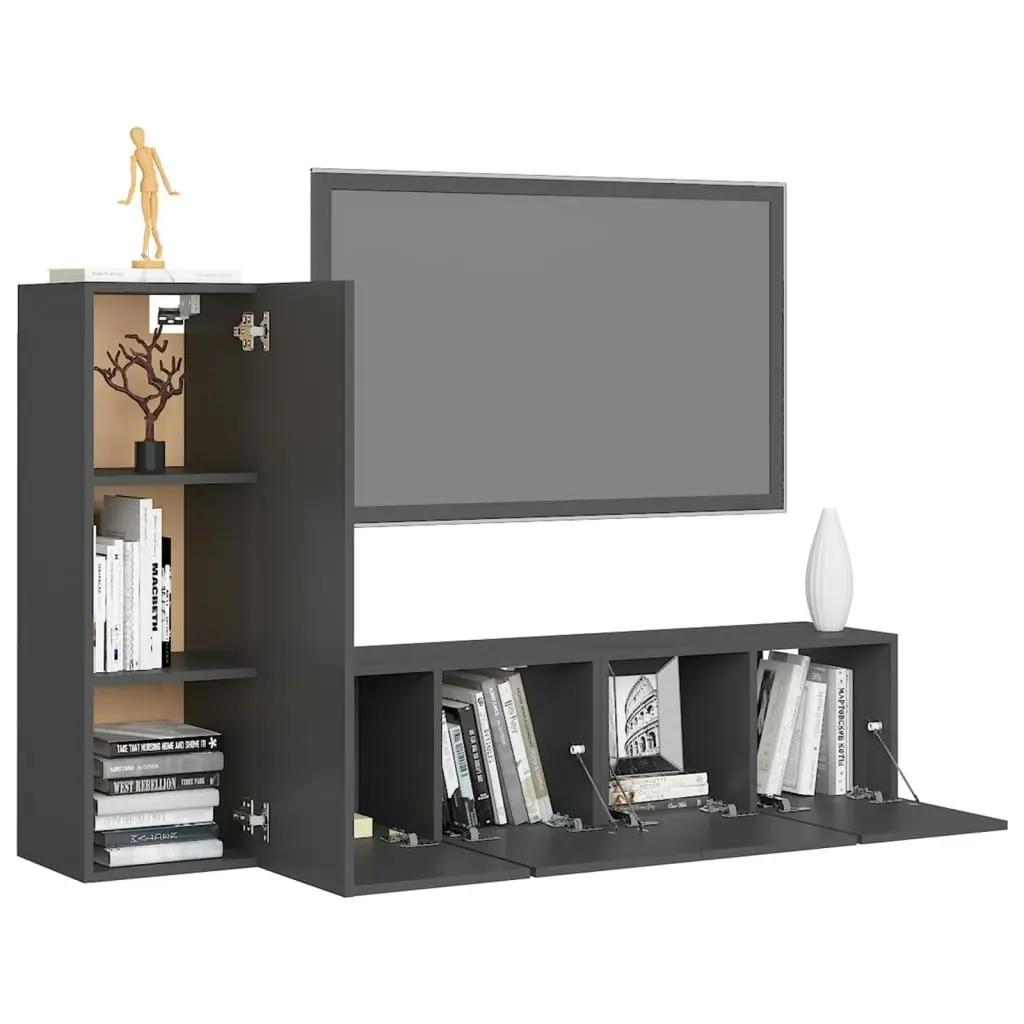 3 Piece TV Cabinet Set Grey Engineered Wood 3078883