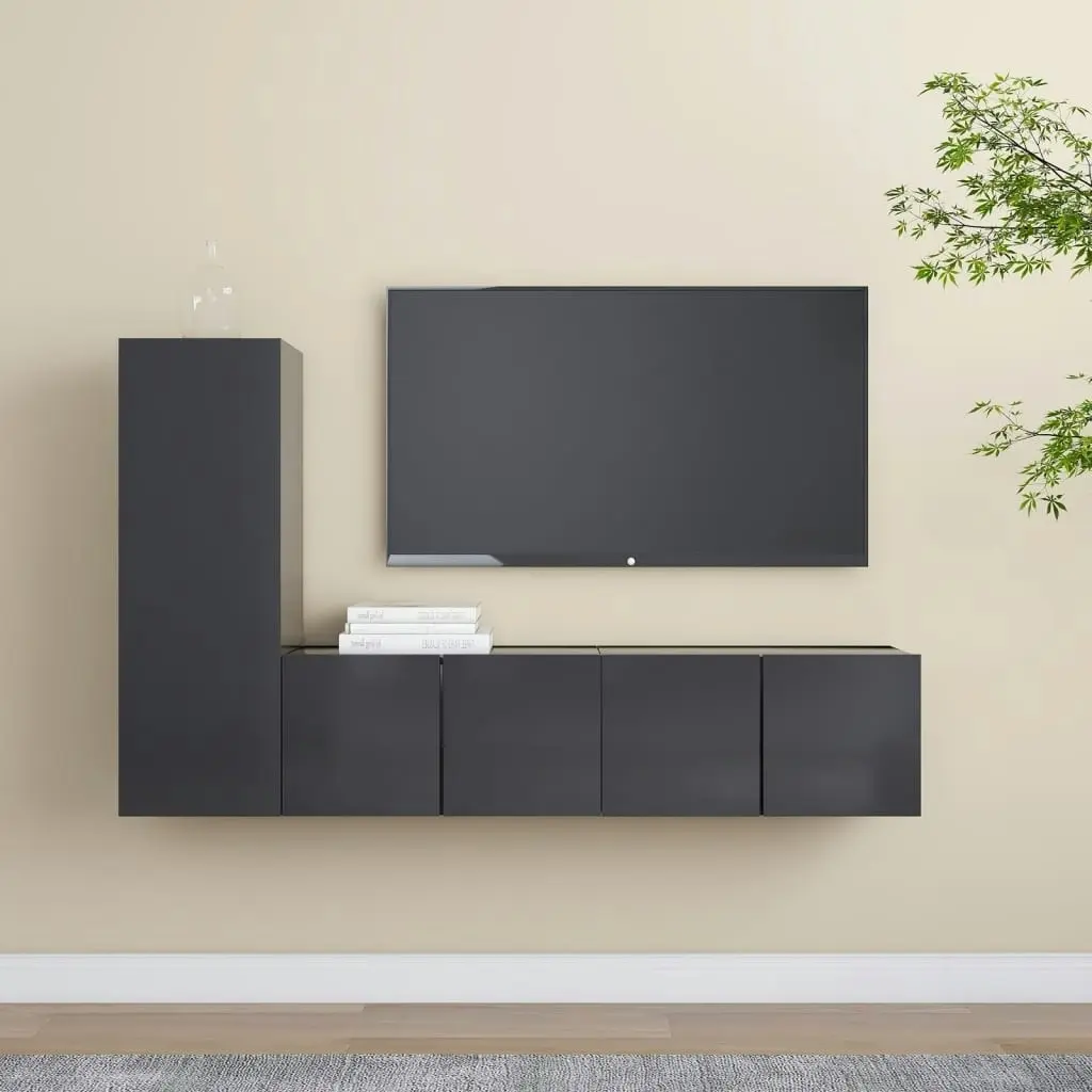 3 Piece TV Cabinet Set Grey Engineered Wood 3078883