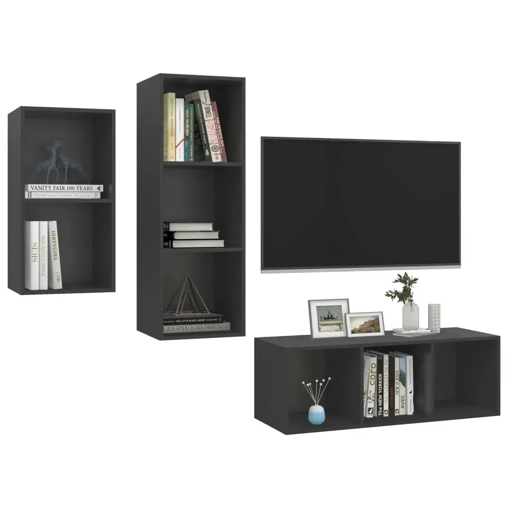 3 Piece TV Cabinet Set Grey Engineered Wood 3079630