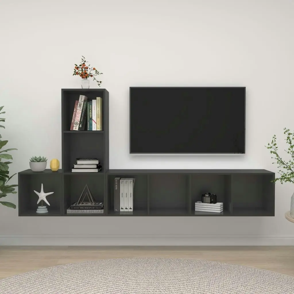 3 Piece TV Cabinet Set Grey Engineered Wood 3079828