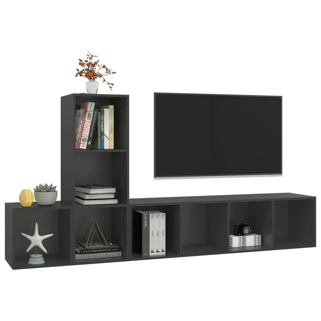 3 Piece TV Cabinet Set Grey Engineered Wood 3079828