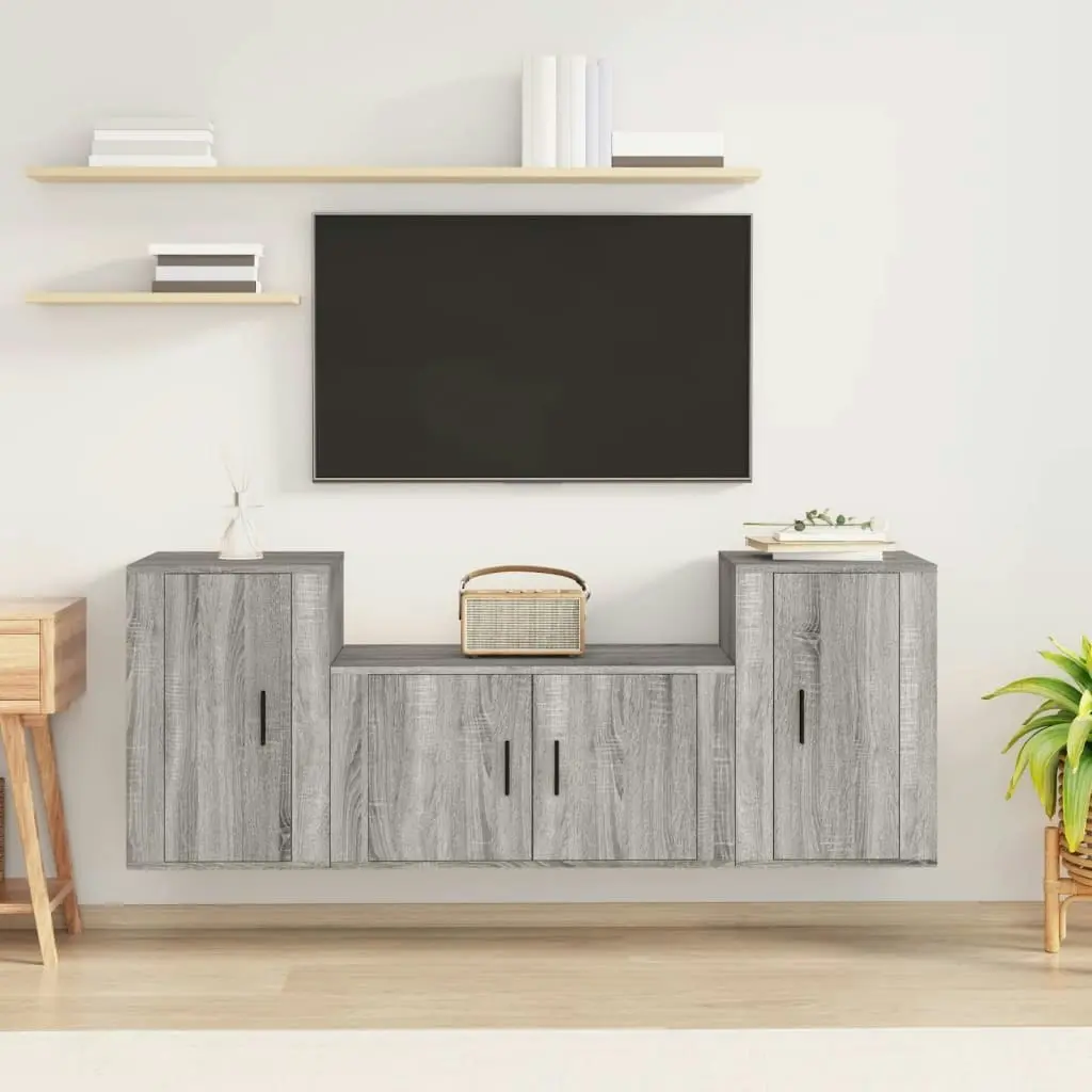 3 Piece TV Cabinet Set Grey Sonoma Engineered Wood 3188508