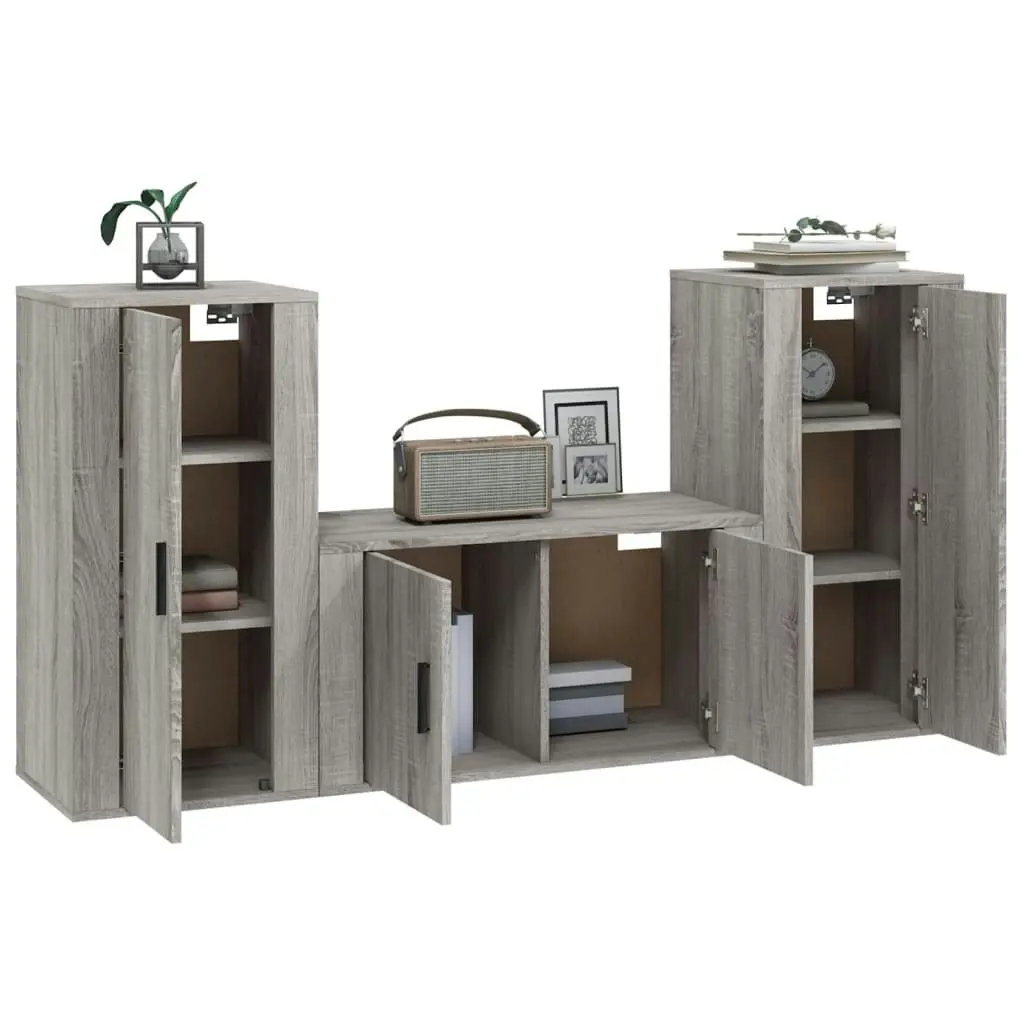 3 Piece TV Cabinet Set Grey Sonoma Engineered Wood 3188532