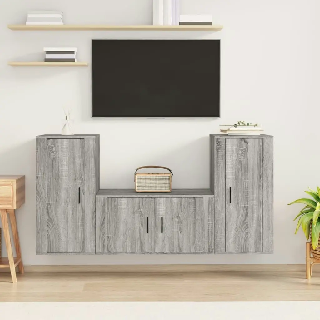 3 Piece TV Cabinet Set Grey Sonoma Engineered Wood 3188532