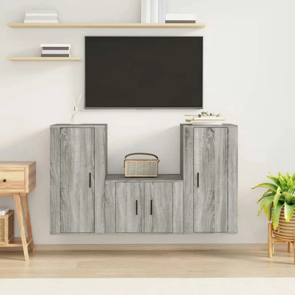 3 Piece TV Cabinet Set Grey Sonoma Engineered Wood 3188524