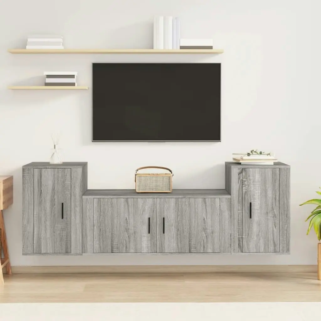 3 Piece TV Cabinet Set Grey Sonoma Engineered Wood 3188516