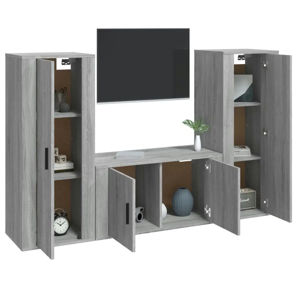 3 Piece TV Cabinet Set Grey Sonoma Engineered Wood 3188756