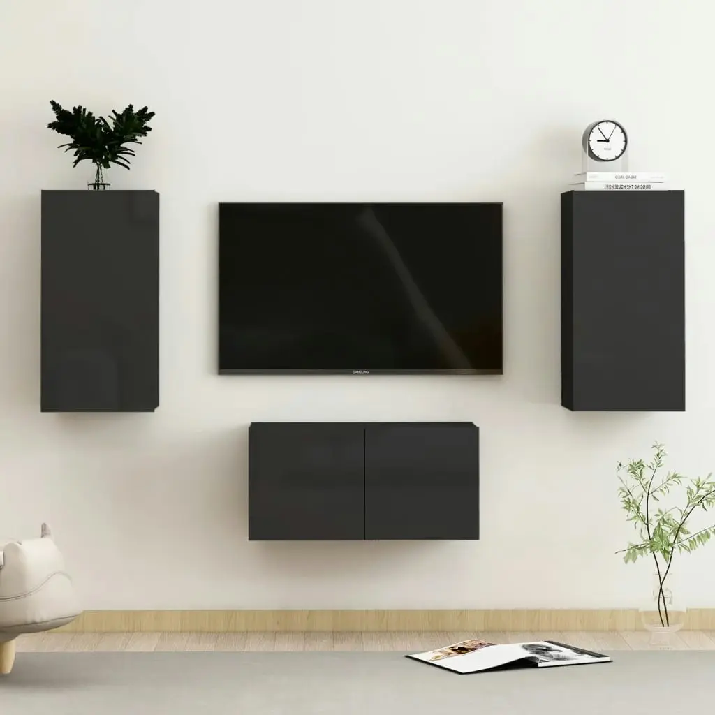 3 Piece TV Cabinet Set High Gloss Black Engineered Wood 3079392