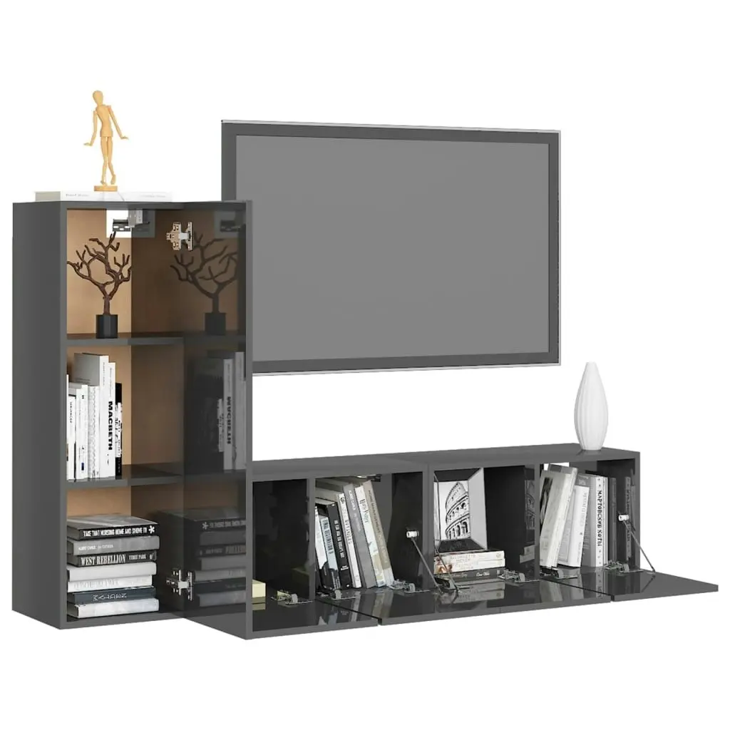 3 Piece TV Cabinet Set High Gloss Grey Engineered Wood 3079513