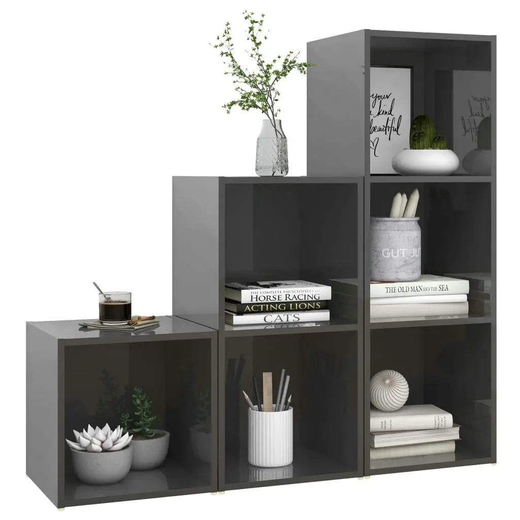 3 Piece TV Cabinet Set High Gloss Grey Engineered Wood 3080086