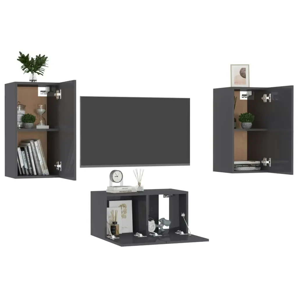 3 Piece TV Cabinet Set High Gloss Grey Engineered Wood 3079497