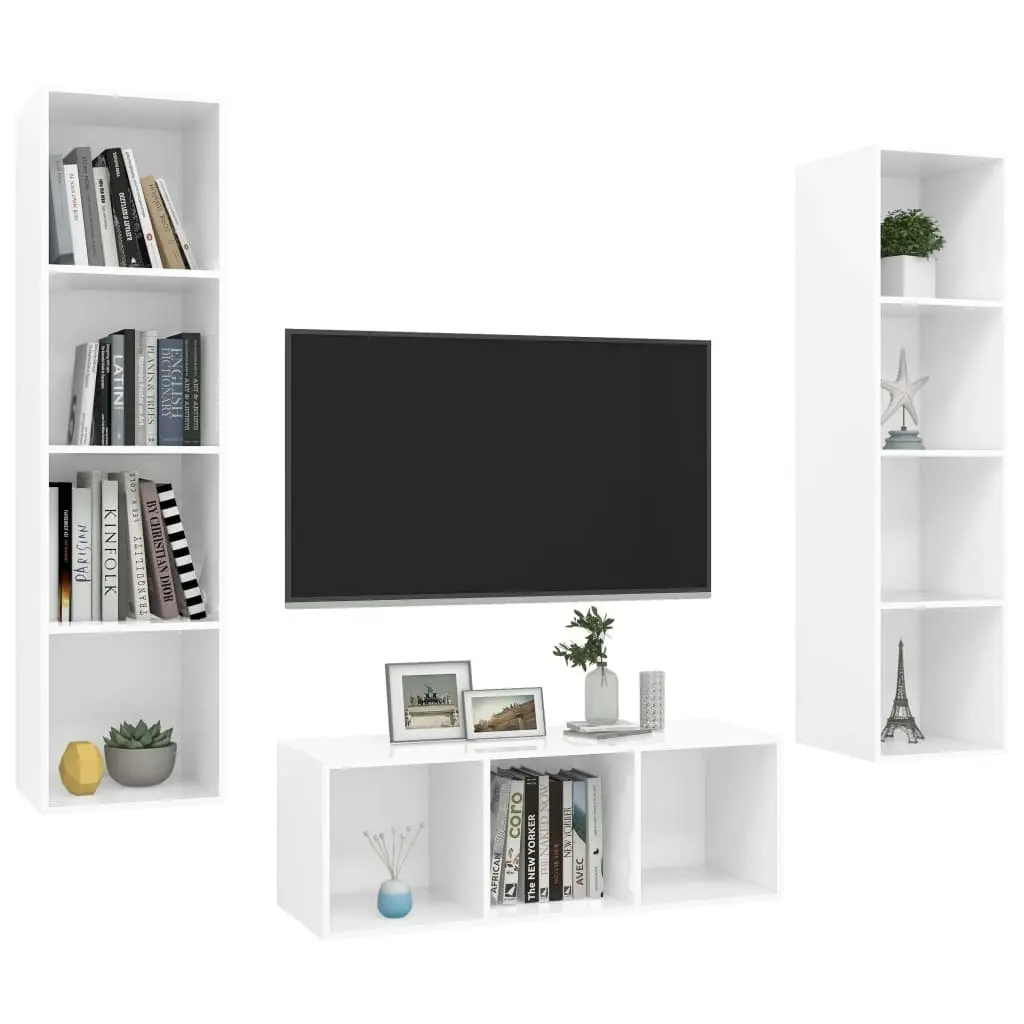 3 Piece TV Cabinet Set High Gloss White Engineered Wood 3079760