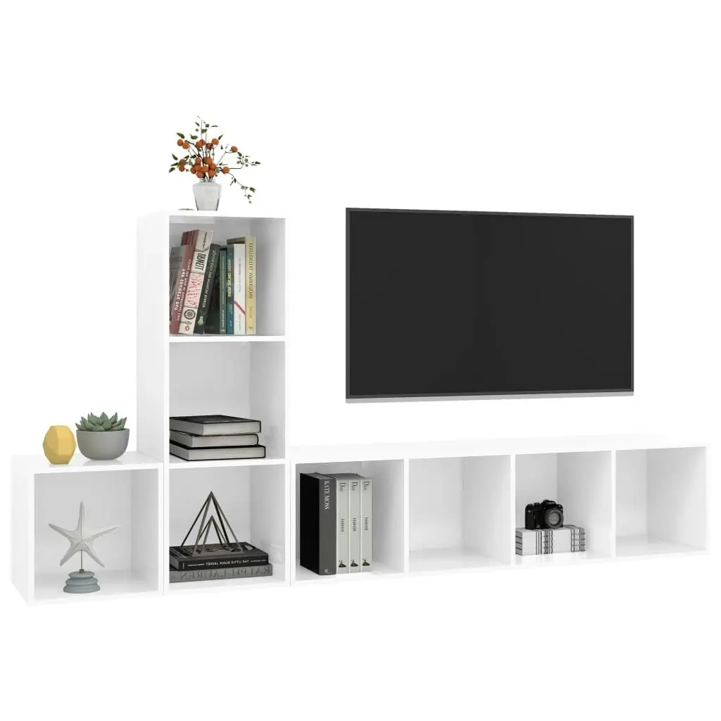 3 Piece TV Cabinet Set High Gloss White Engineered Wood 3079832